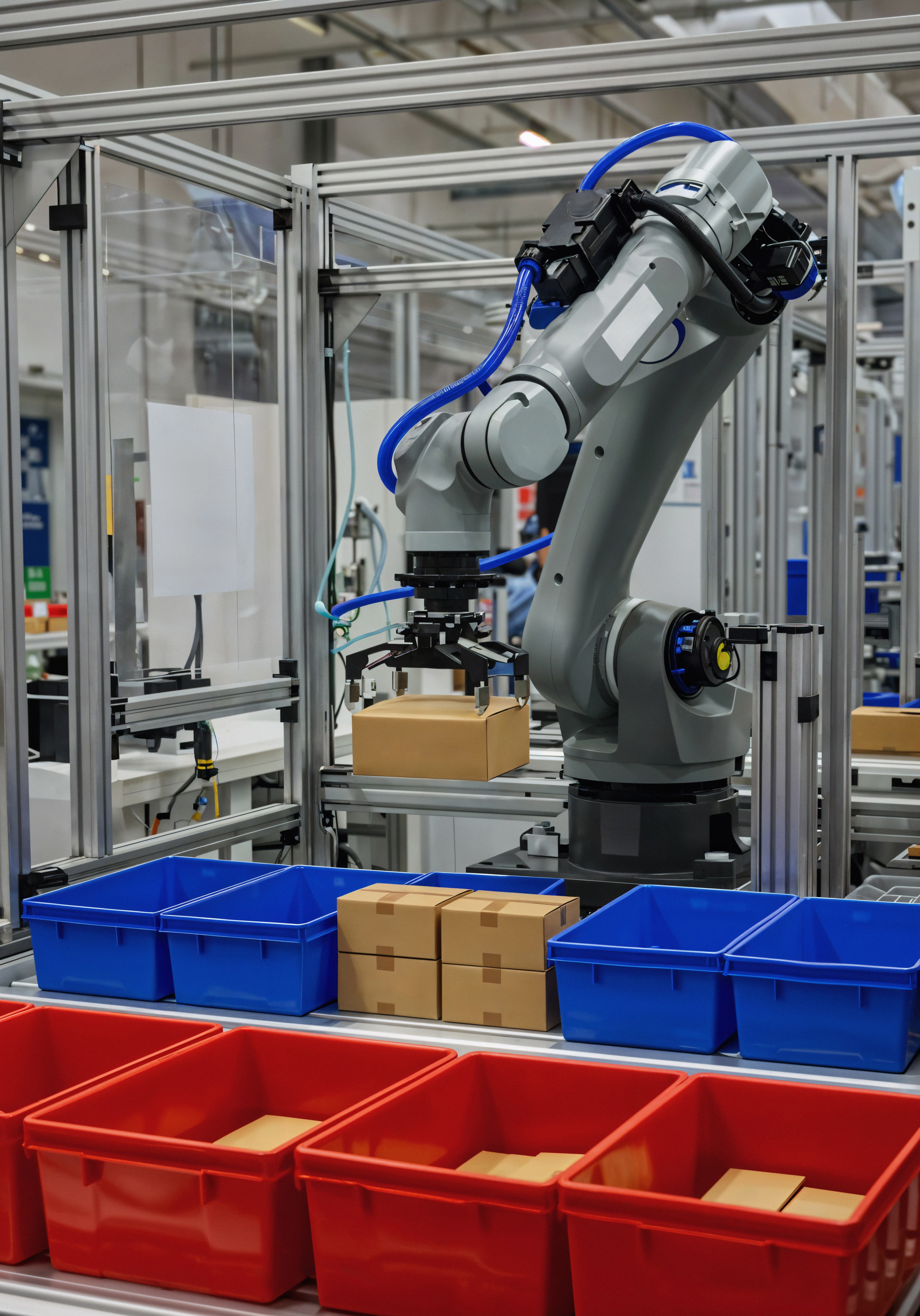 Industrial robotic arm sorting packages